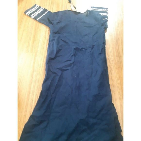 J Crew Long Beach Tunic Dress With Rickrack Trim Blue and White Womens Size XS - Picture 6 of 6